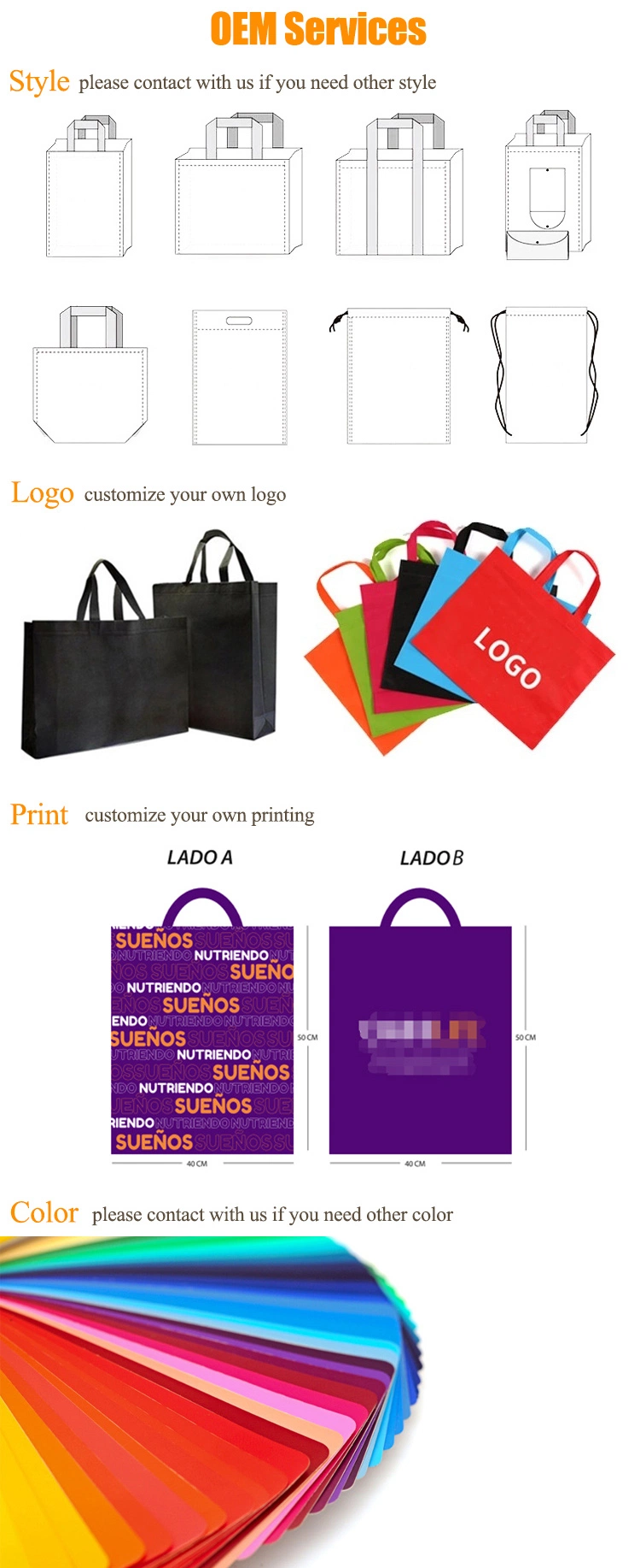 Curved Corners Tote Woven Shopping Eco Tote Bag PLA Non Woven Custom Bags